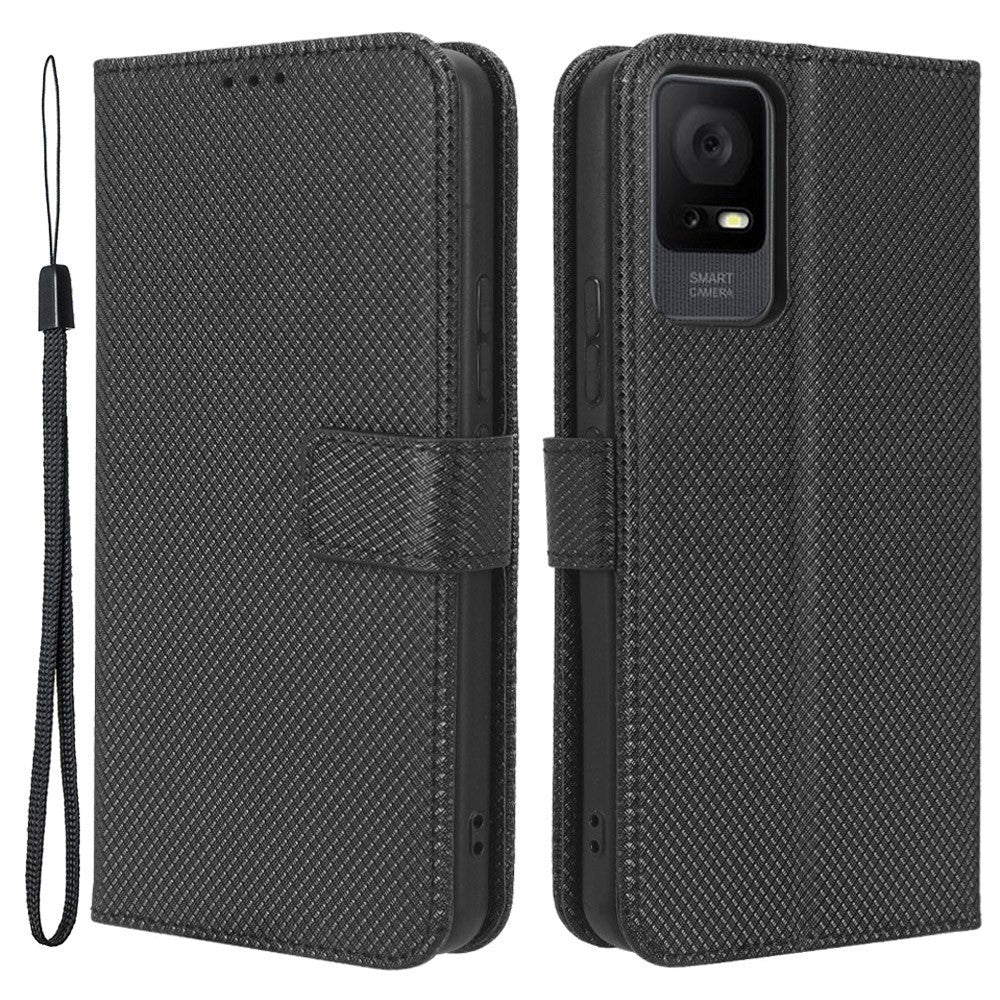 TCL 405 / 406 / 408 / T506D Leather Flip Cover m. Diamanttekstur - Svart