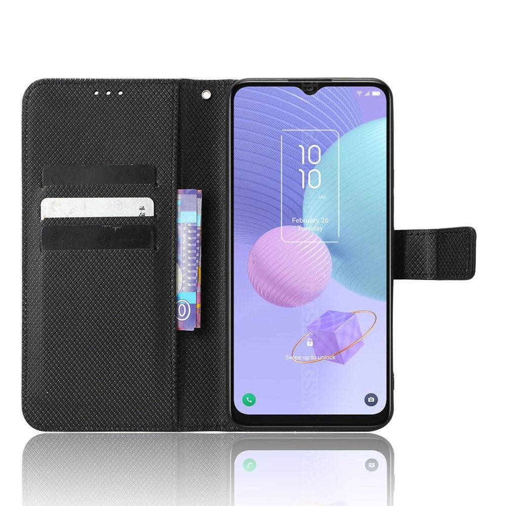 TCL 405 / 406 / 408 / T506D Leather Flip Cover m. Diamanttekstur - Svart
