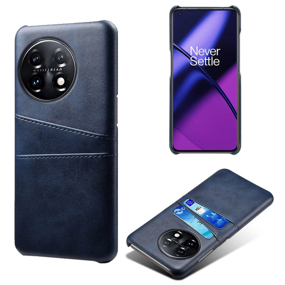 OnePlus 11 Læderbelagt Plastik Cover m. Kortholder - Blå