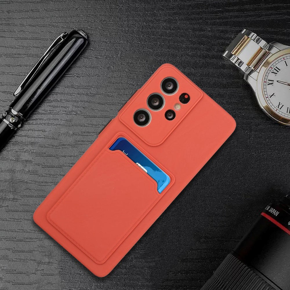 Samsung Galaxy S23 Ultra Fleksibel Plastik Bagside Cover m. Kortholder - Rust Rød