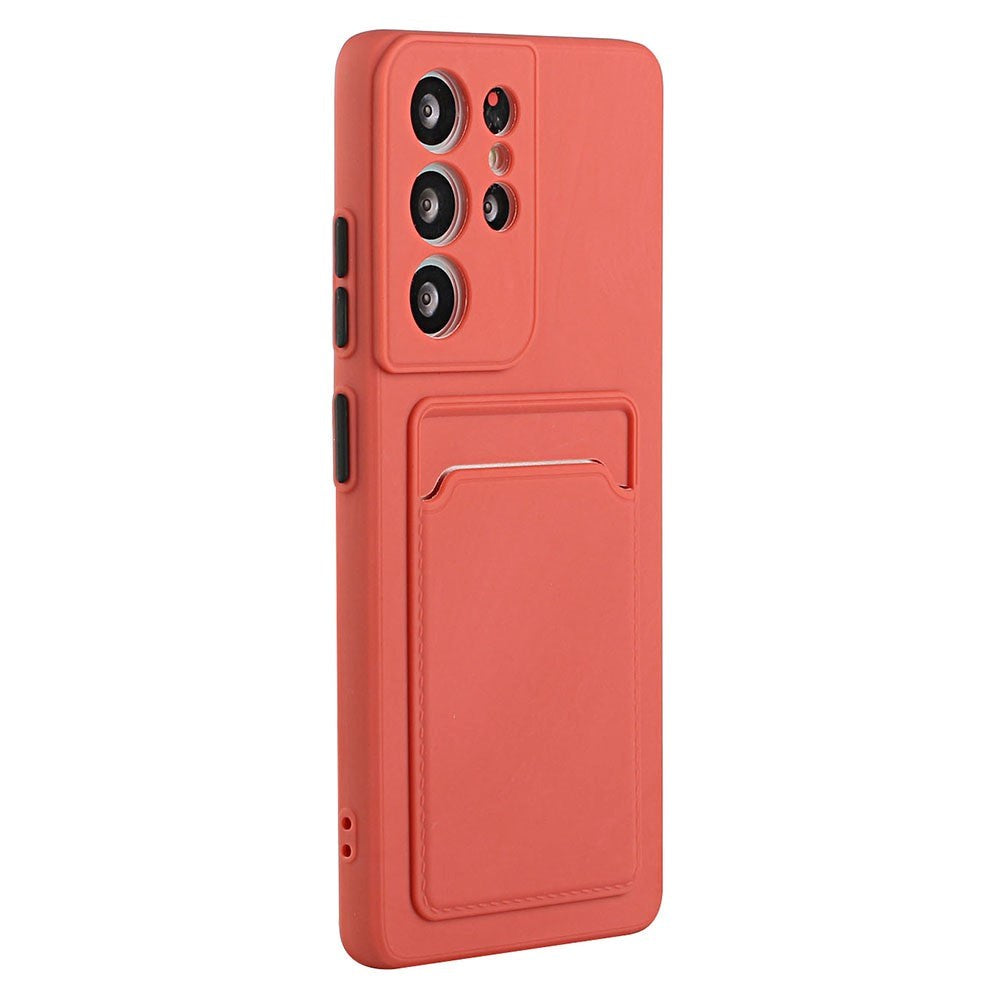 Samsung Galaxy S23 Ultra Fleksibel Plastik Bagside Cover m. Kortholder - Rust Rød