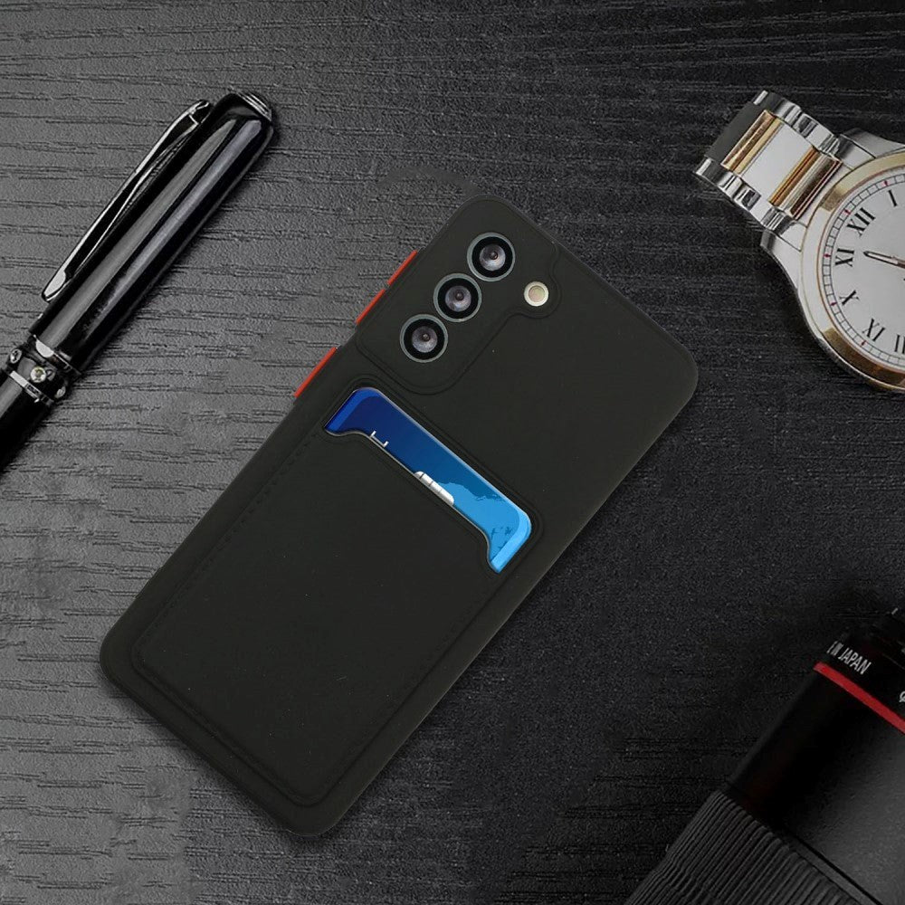 Samsung Galaxy S23 fleksibelt plastdeksel m. Kortholder - Sort