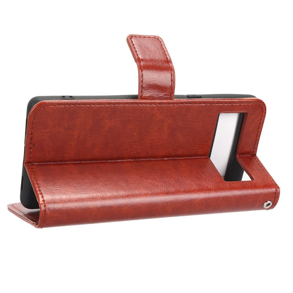 Google Pixel 7A Leather Flip Cover m. Lommebok og stropp - Brun