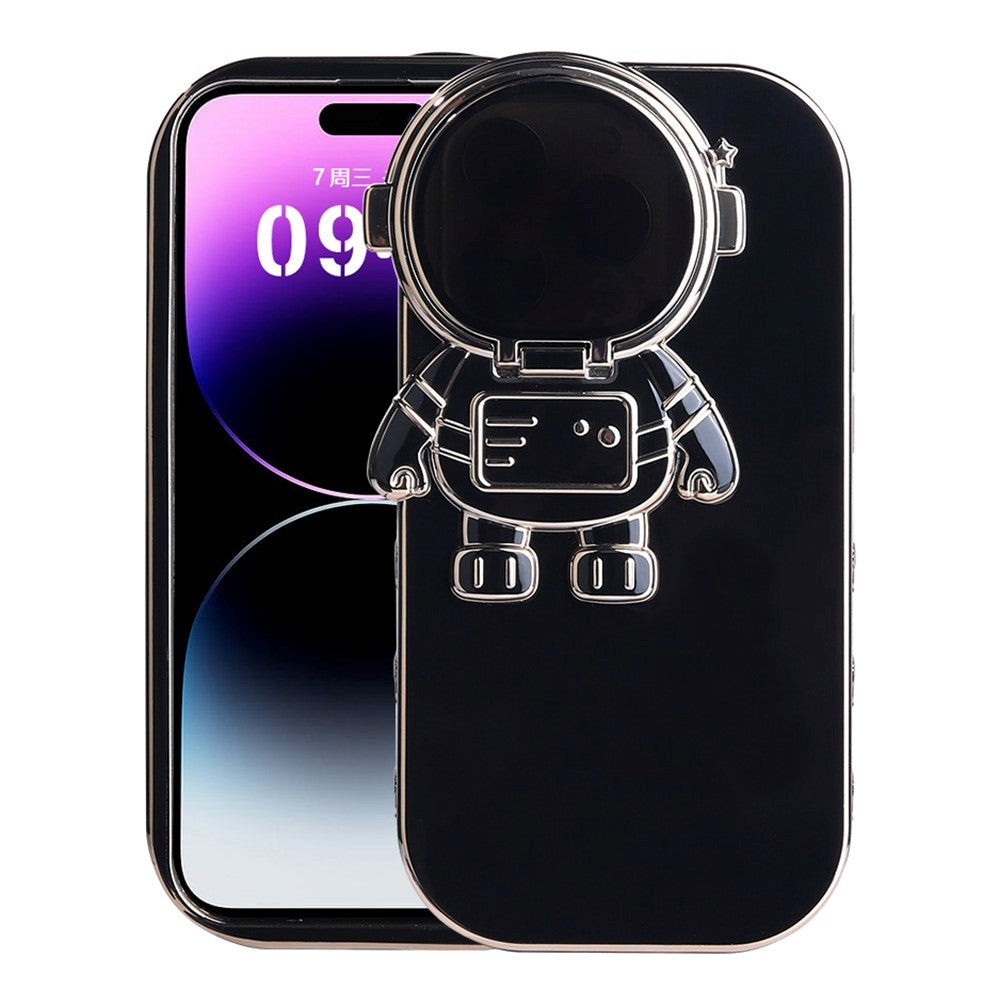 iPhone 14 Pro fleksibelt plastdeksel m. 3D Astronaut Figur og Kamera Beskyttelse - Svart / Gull