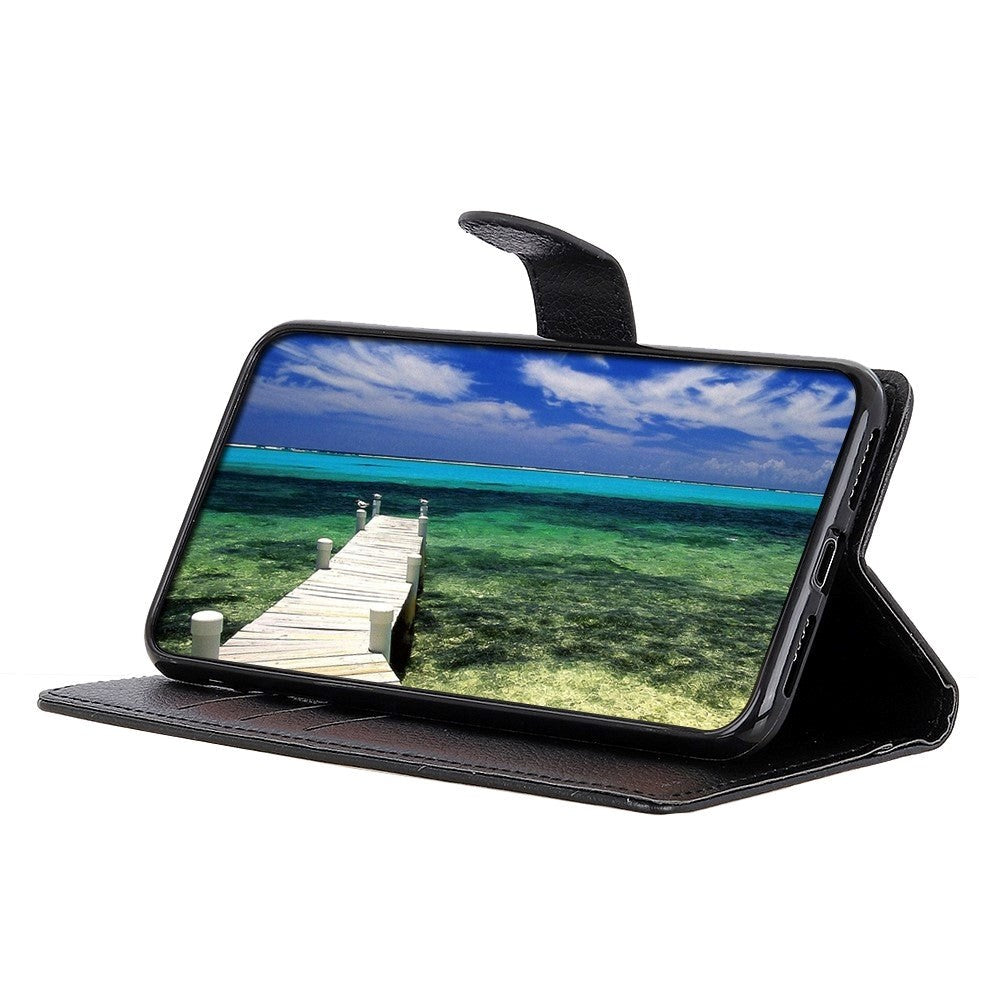 Samsung Galaxy A24 Litchi Leather Flip Cover m. Lommebok - Svart