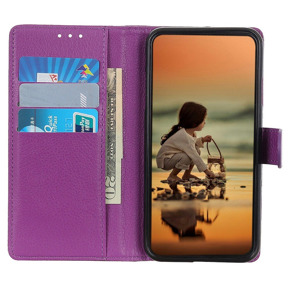 Samsung Galaxy A24 Litchi Leather Flip Cover m. Lommebok - Lilla