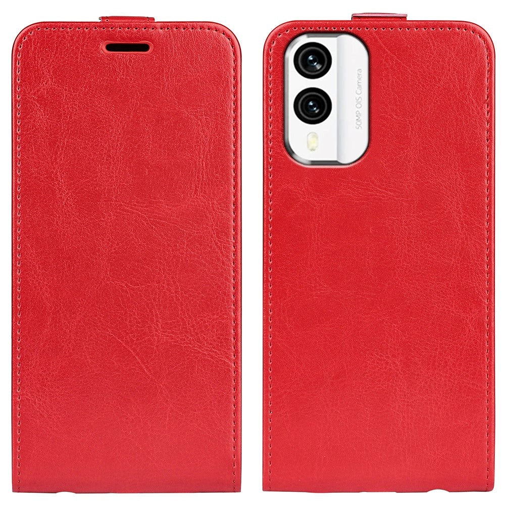 Nokia X30 Vertical Flip Leather Cover m. Kortholder - Rød