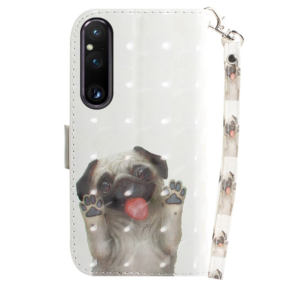 Sony Xperia 1 V Leather Flip Cover m. Print - Søt hund