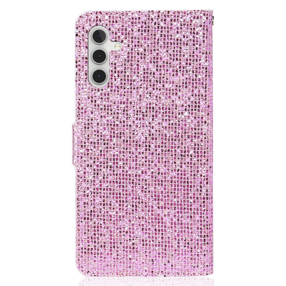 Samsung Galaxy A54 (5G) Flip-deksel i lær m. Lommebok og stropp - Glitter Design - Rosa