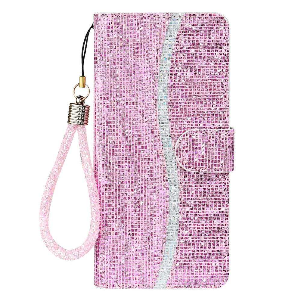 Samsung Galaxy A54 (5G) Flip-deksel i lær m. Lommebok og stropp - Glitter Design - Rosa