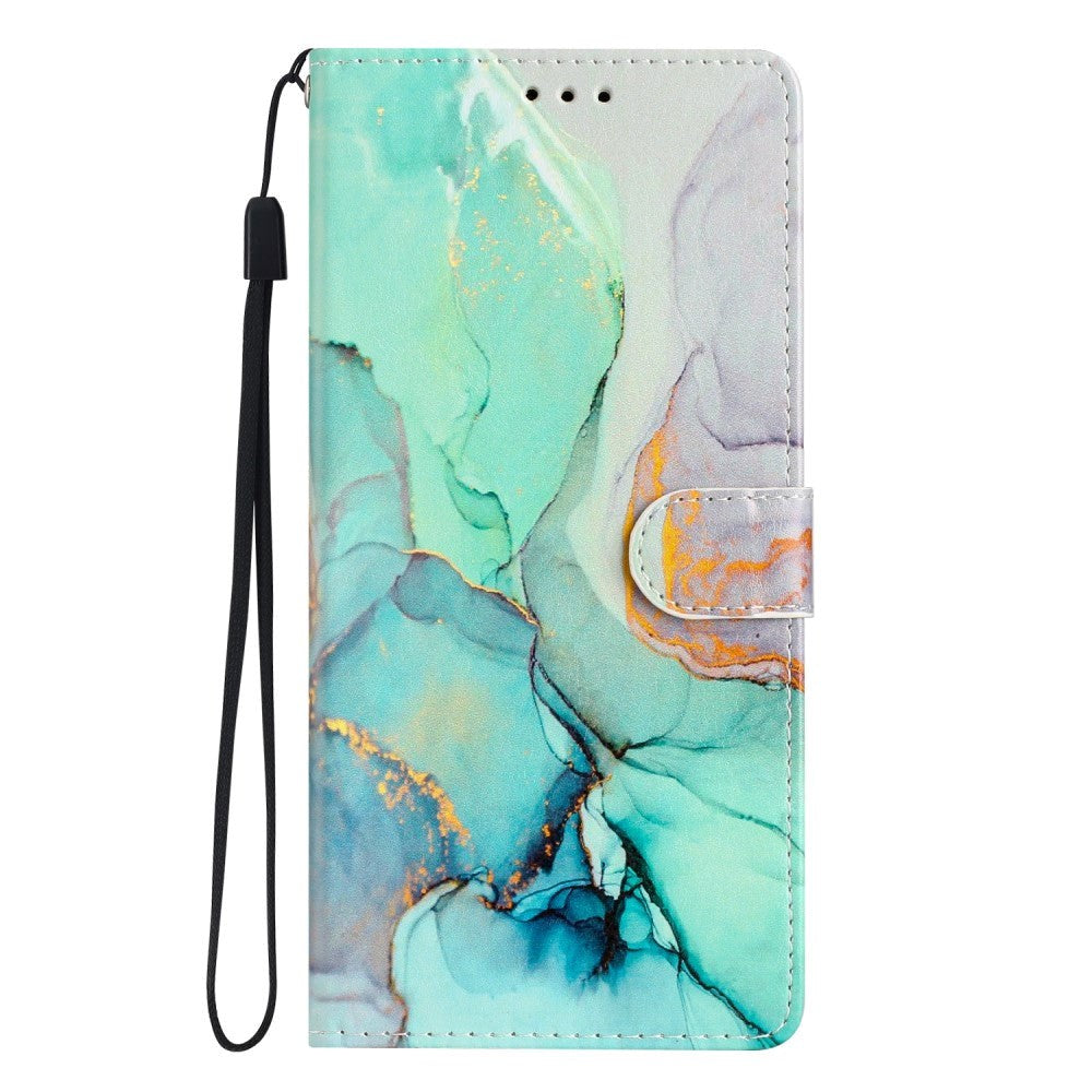 Google Pixel 7 Kunst Læder Flip Cover m. Pung og Strop - Grøn Marmor