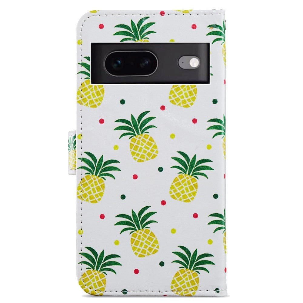 Google Pixel 7 Art Leather Flip Cover m. Lommebok og stropp - Ananas