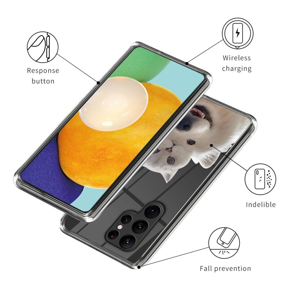 Samsung Galaxy S23 Ultra Plastic Transparent Bakdeksel m. Motiv - Hund & Katt