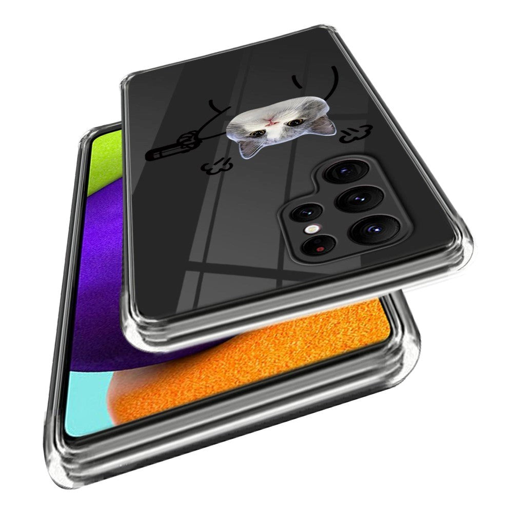 Samsung Galaxy S23 Ultra Plastic Transparent Bakdeksel m. Motiv - Katt med pistol