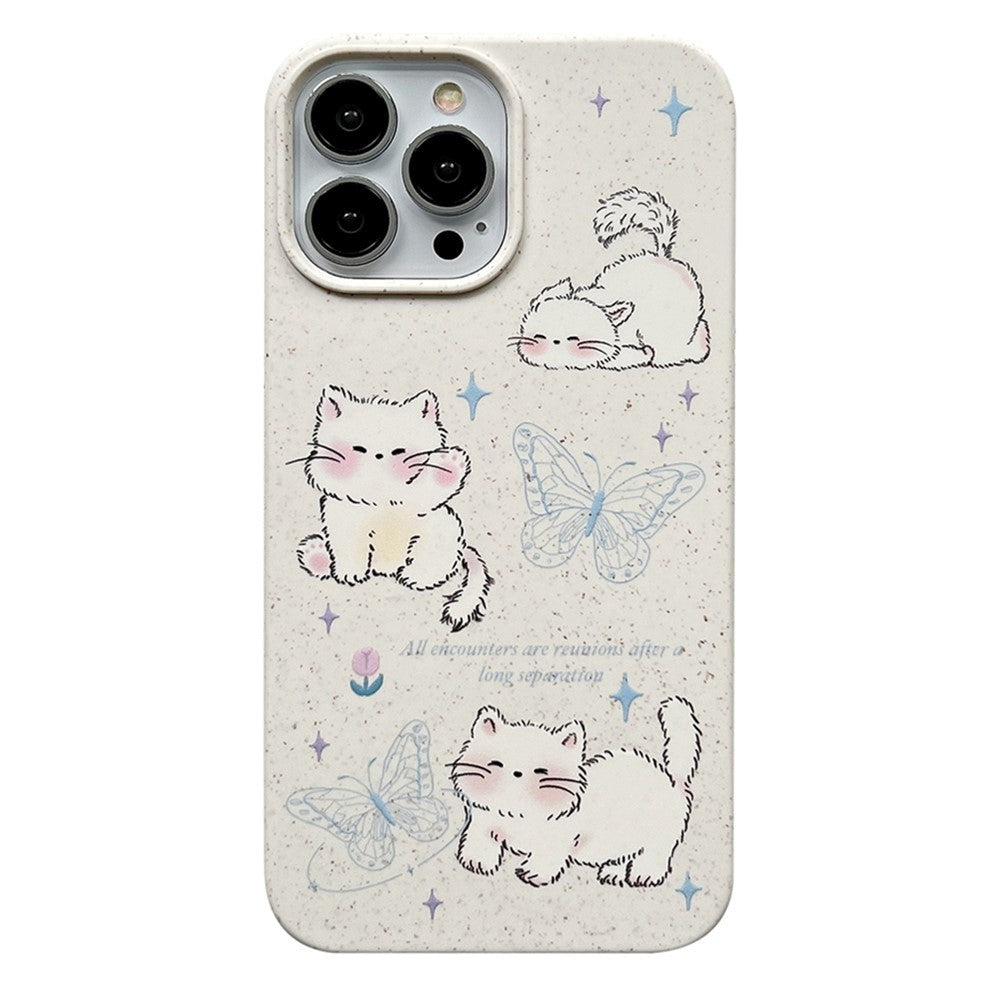 iPhone 13 Pro Fleksibel Plastik Bagside Cover m. Motiv - Sommerfugle og Katte