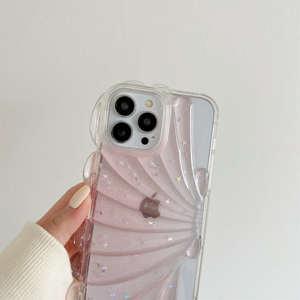 iPhone 14 Pro 3D TPU Bagside Cover m. Muslingeskal / Gennemsigtig - Blå