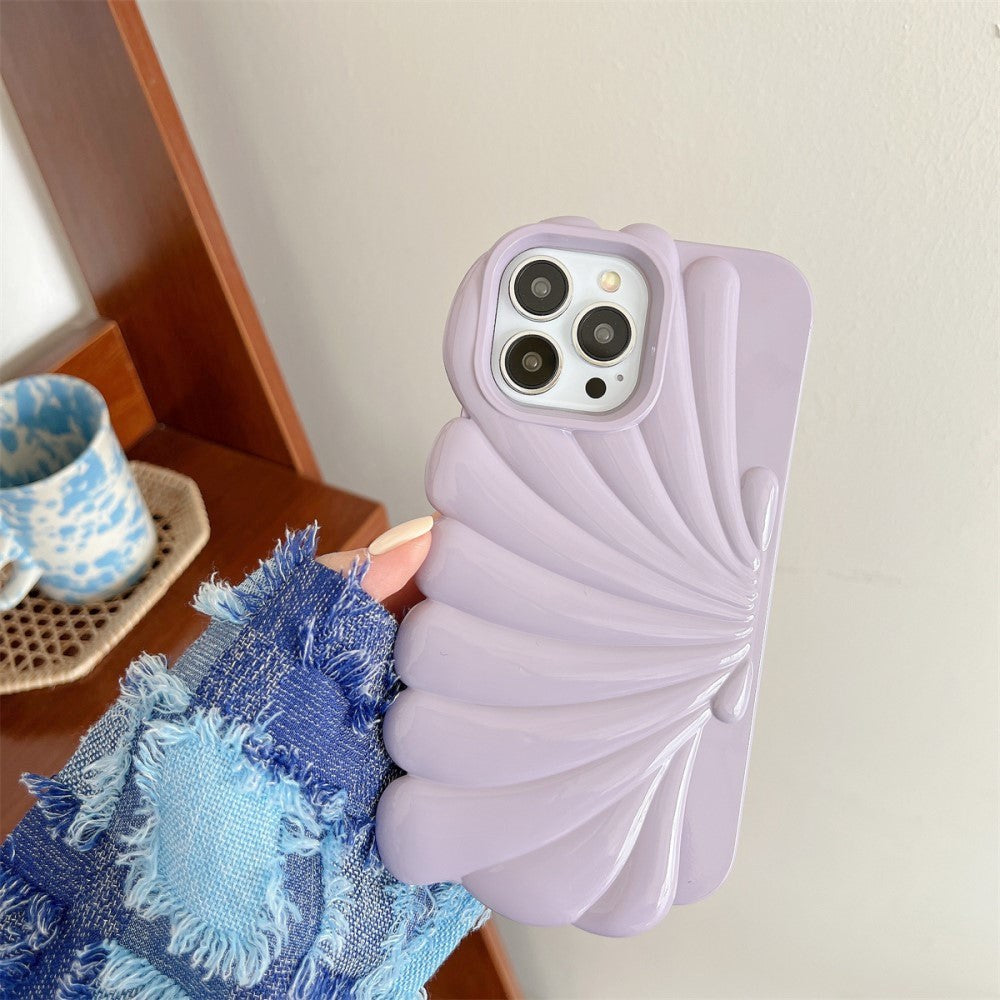 iPhone 14 Pro Fleksibelt Cover - Muslingeskal Design - Lilla