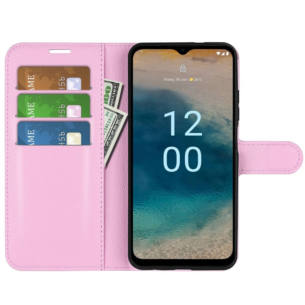 Nokia G22 Litchi Leather Flip Cover m. Lommebok - Rosa