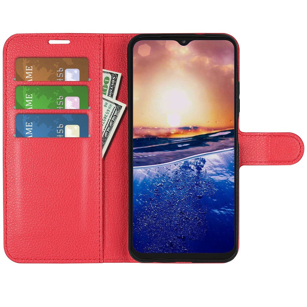 TCL 40R 5G Litchi Læder Flip Cover m. Pung - Rød