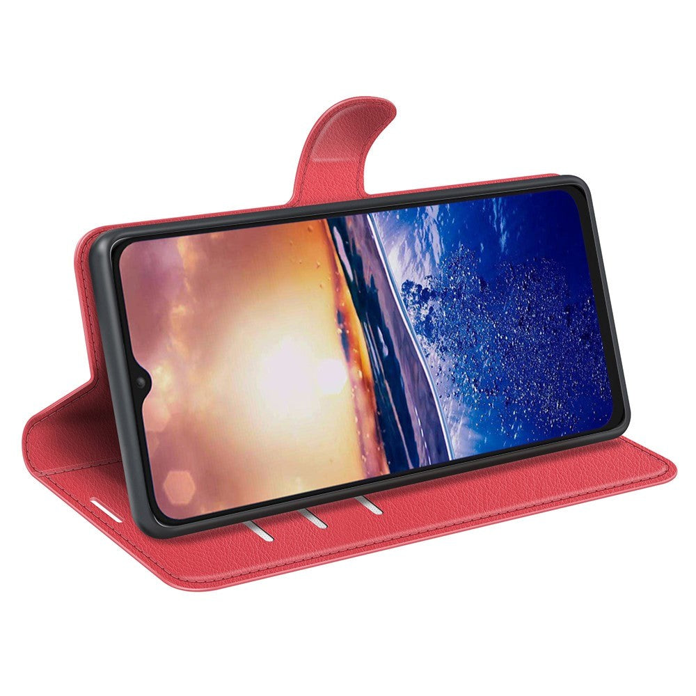 TCL 40R 5G Litchi Læder Flip Cover m. Pung - Rød
