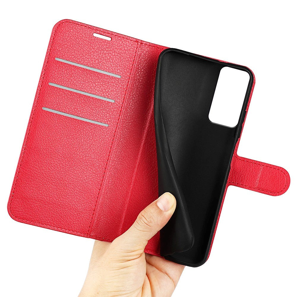 TCL 40R 5G Litchi Læder Flip Cover m. Pung - Rød