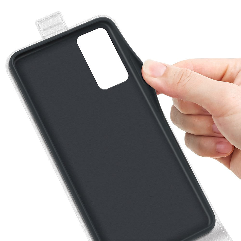 TCL 40R 5G vertikalt flippdeksel i skinn m. Kortholder - Hvit