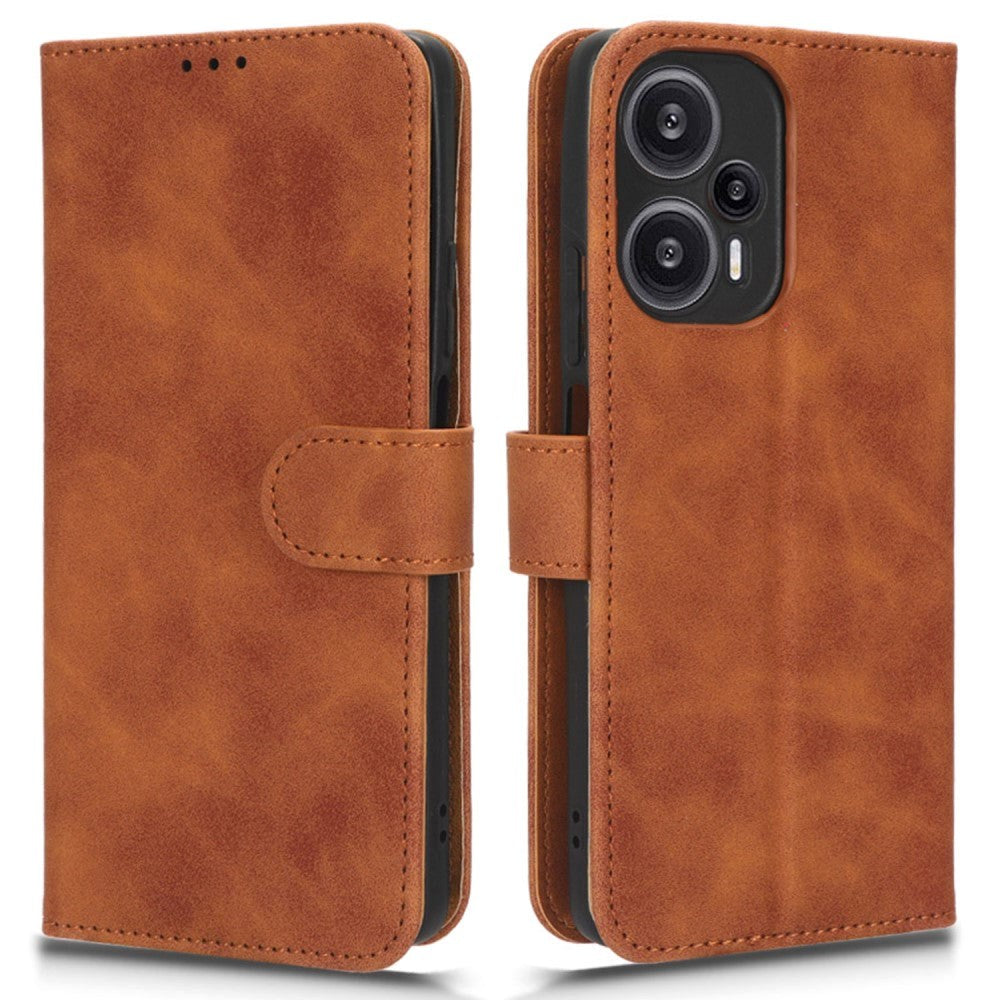 Xiaomi Poco F5 Leather Flip Cover m. Lommebok og stativfunksjon - brun