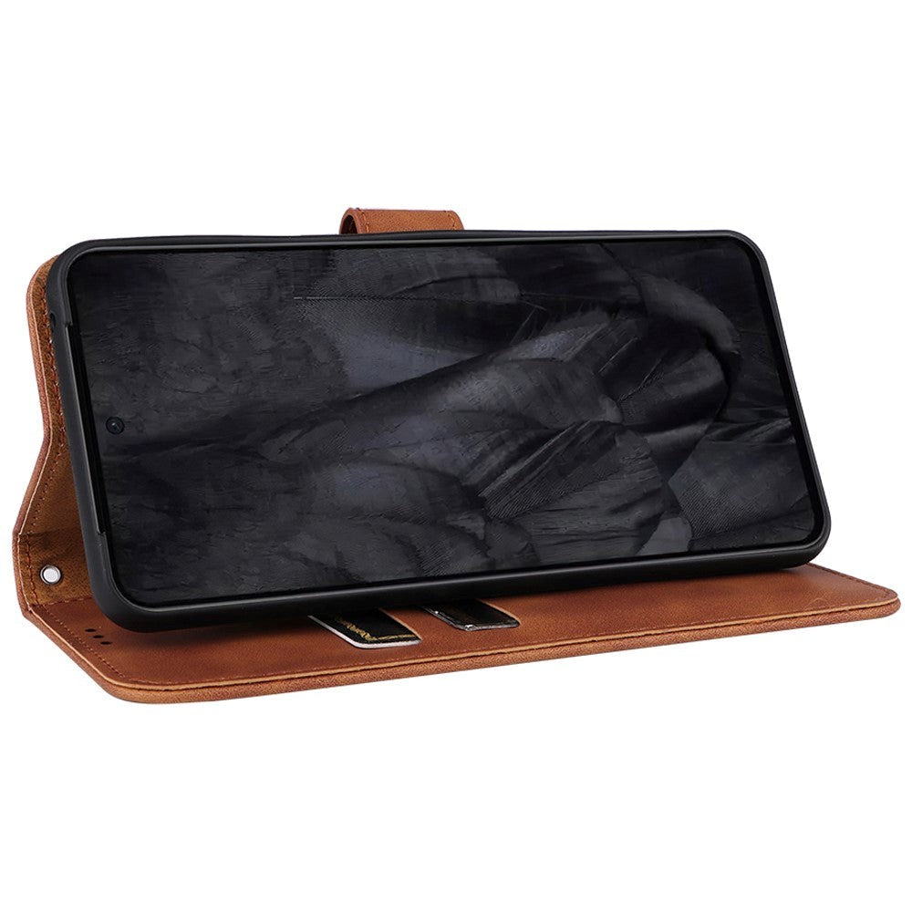 Google Pixel 8 Pro Leather Flip Cover m. Lommebok og stativfunksjon - brun