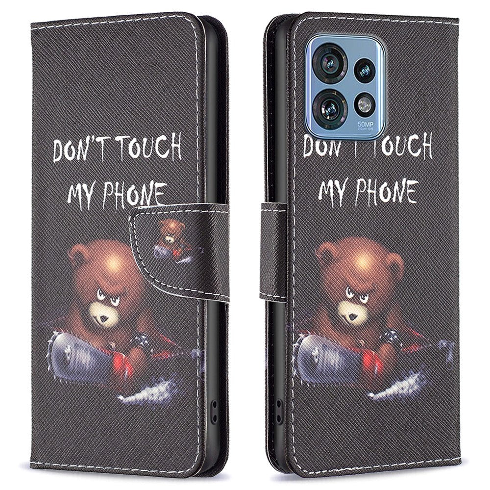 Motorola Edge 40 Pro Leather Flip Cover m. Pung & Print - "Don't Touch My Phone" Bjørn
