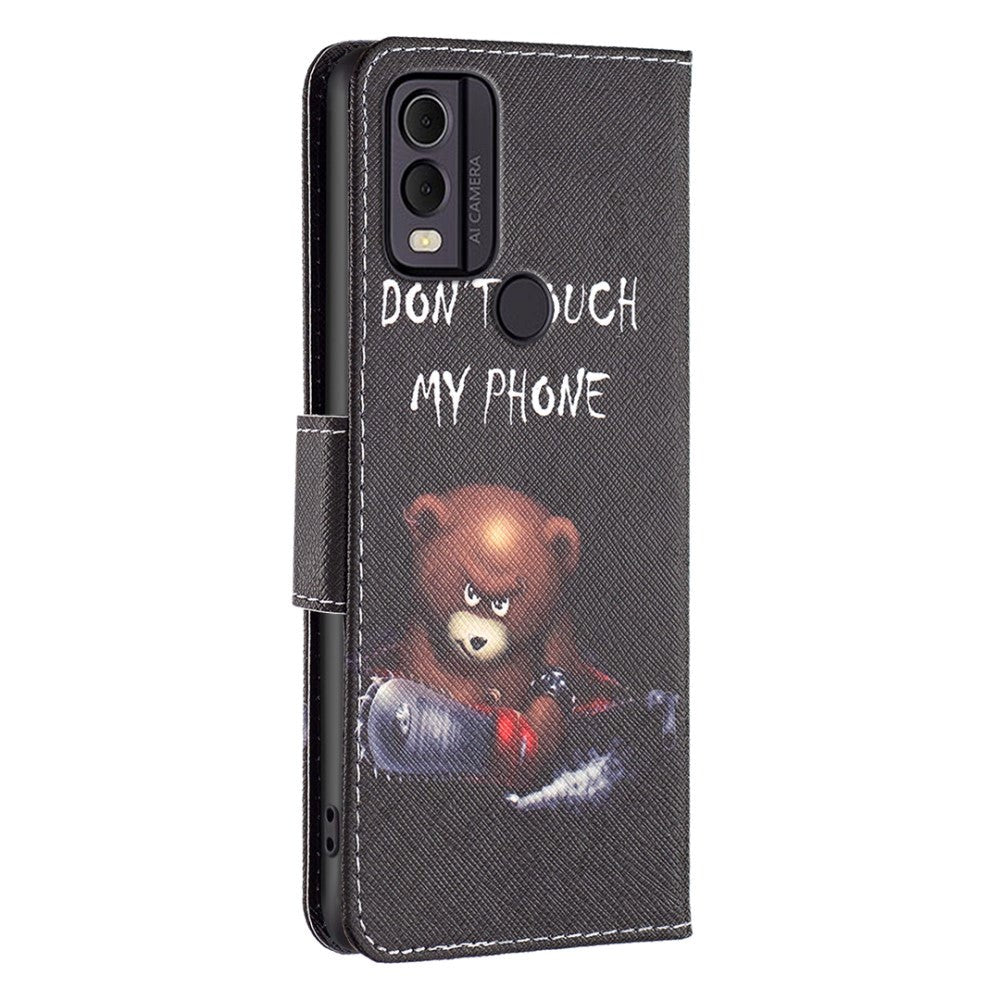 Nokia C22 Leather Flip Cover m. Pung & Print - "Don't Touch My Phone" Bjørn