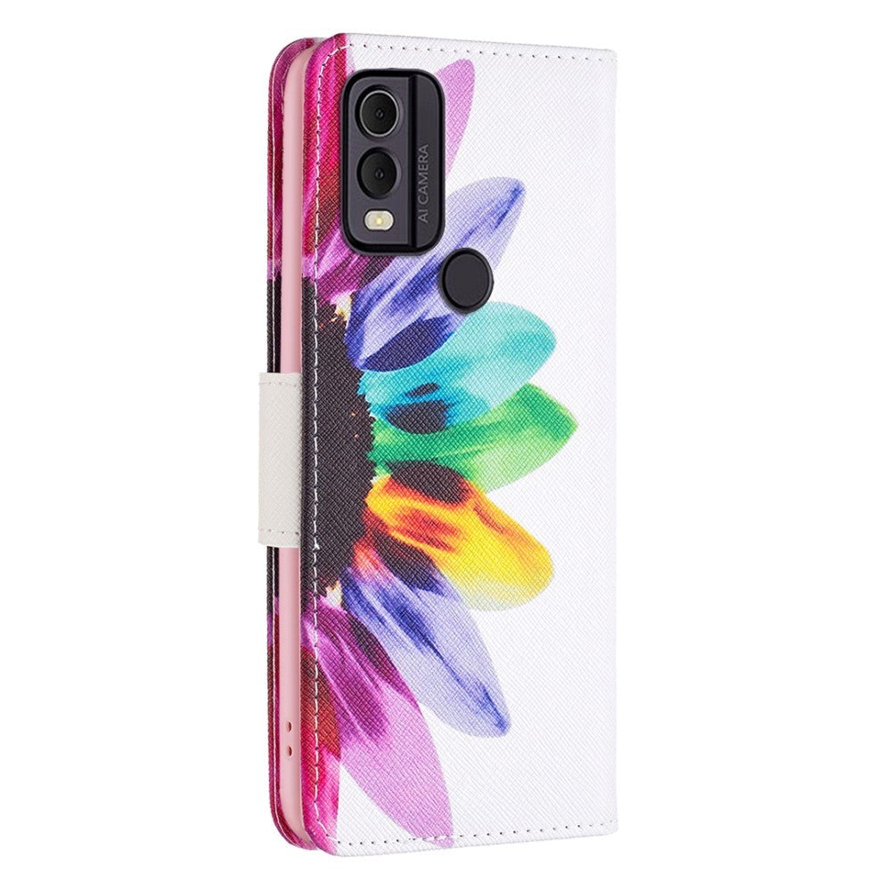Nokia C22 Leather Flip Cover m. Lommebok og trykk - farget blomst