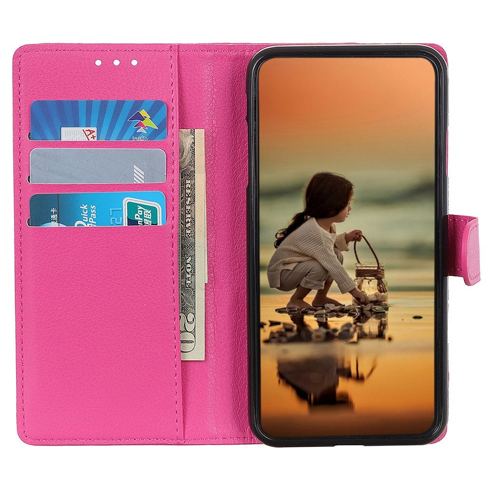Google Pixel 8 Pro Litchi Læder Flip Cover m. Pung - Lyserød