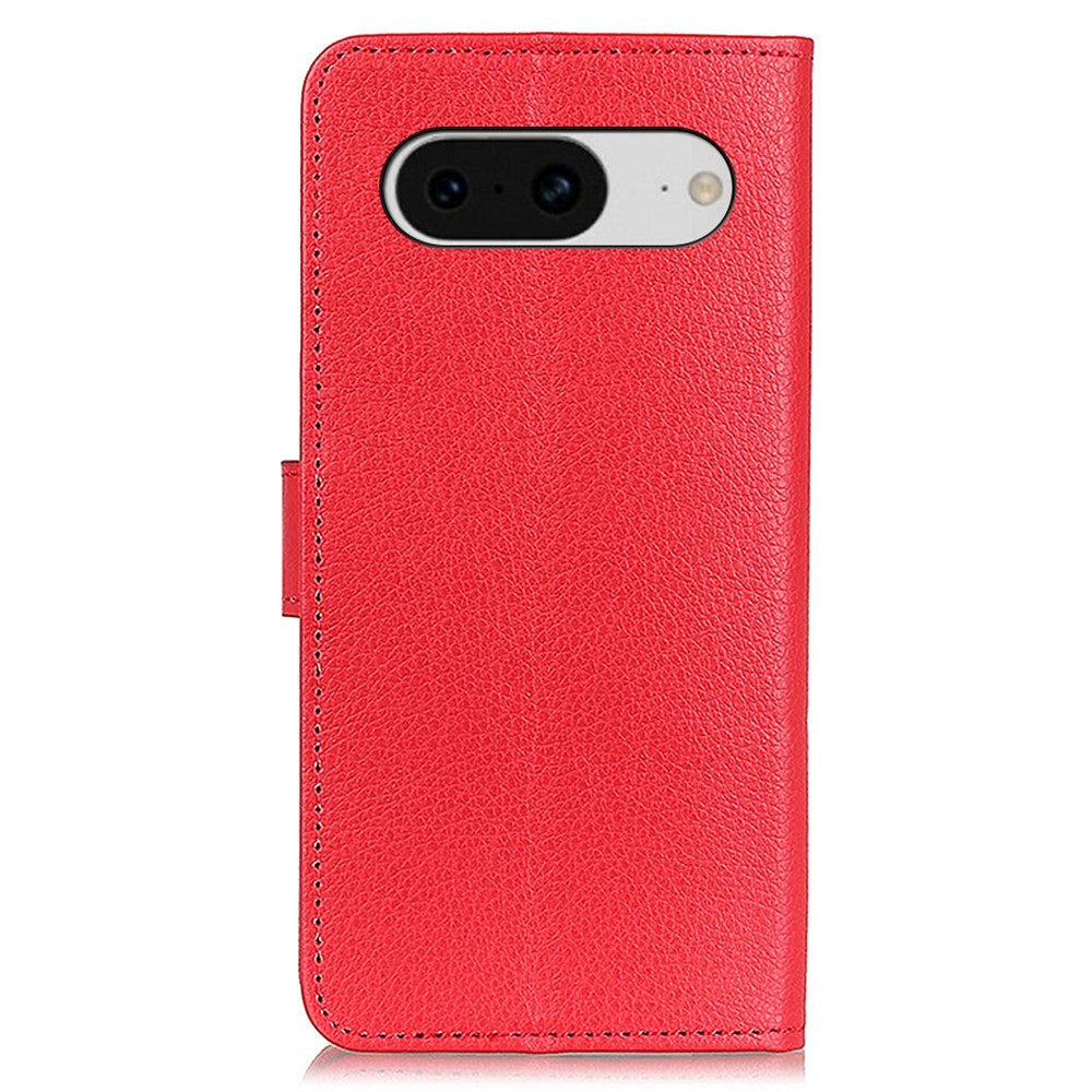 Google Pixel 8 Litchi Læder Flip Cover m. Pung - Rød
