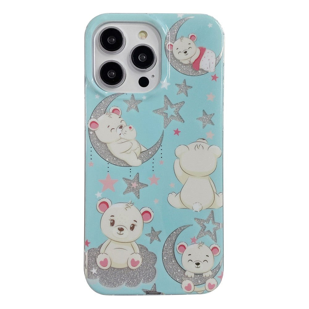 iPhone 14 Pro Glitter Plastic Bakdeksel - Bears & Stars