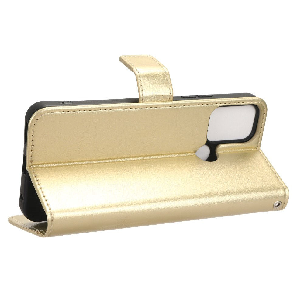 Nokia C22 Læder Flip Cover m. Pung og Strop - Guld