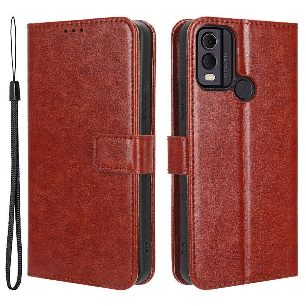 Nokia C22 Leather Flip Cover m. Lommebok og stropp - Brun
