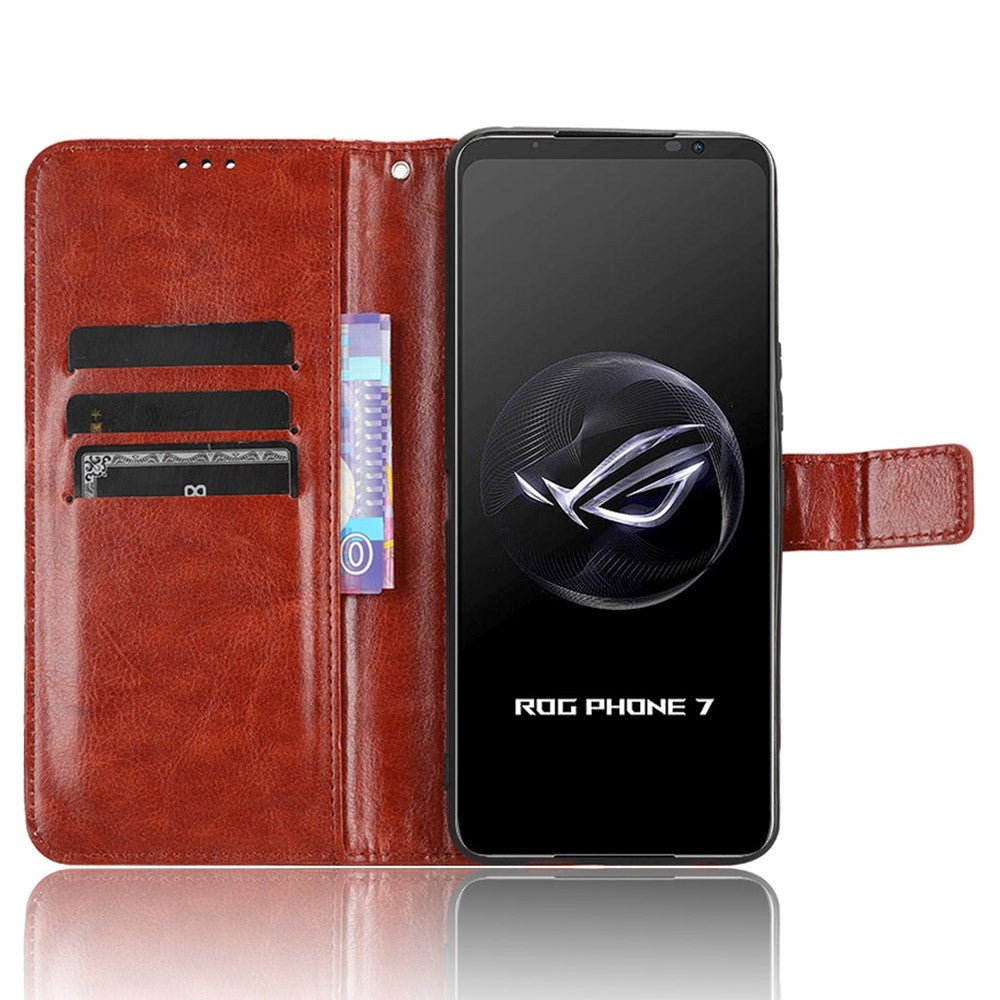 Asus ROG Phone 7 Leather Flip Cover m. Lommebok og stropp - brun