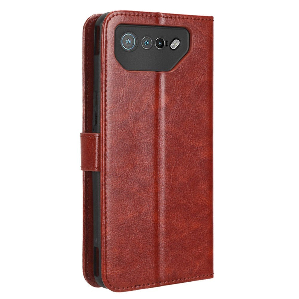 Asus ROG Phone 7 Leather Flip Cover m. Lommebok og stropp - brun