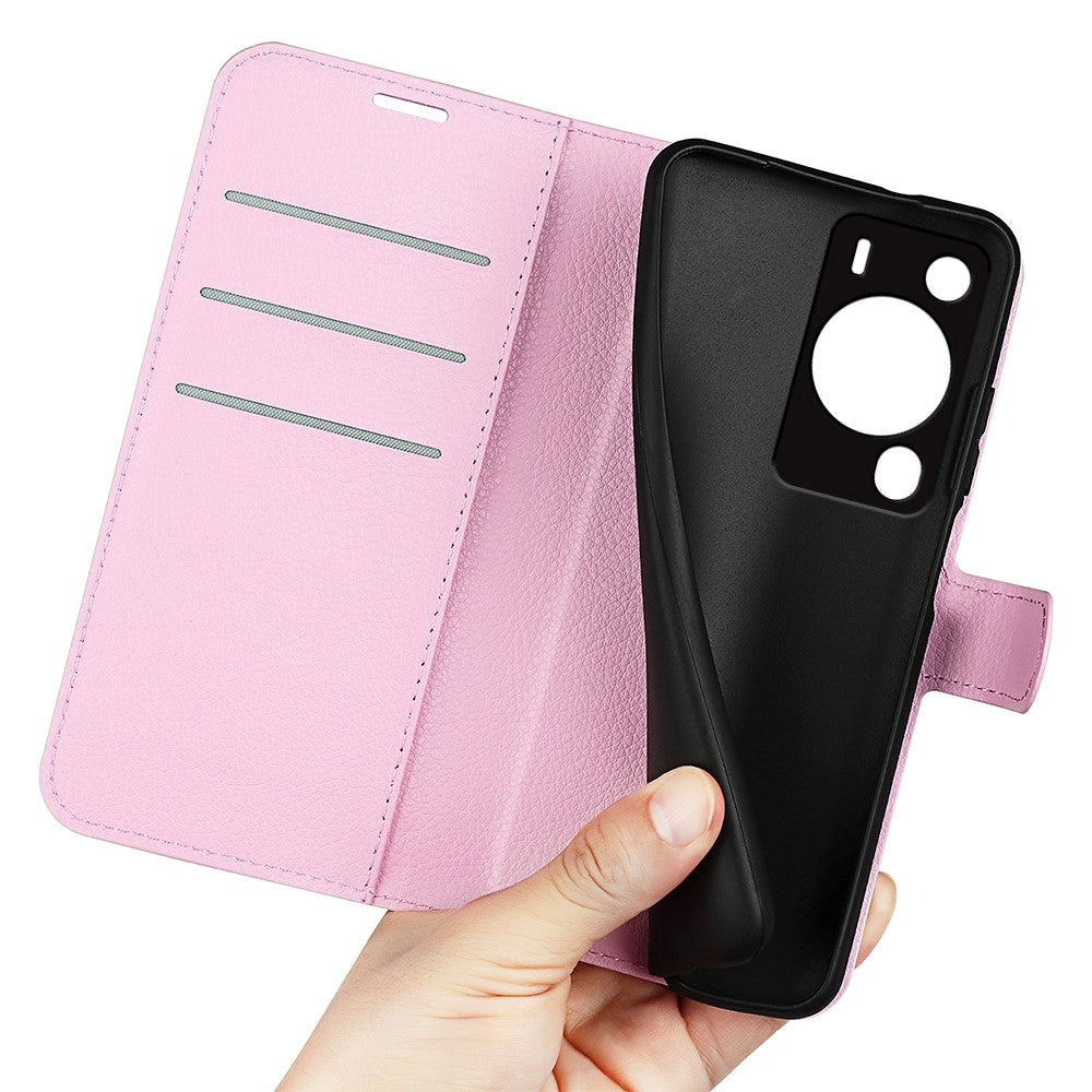 Huawei P60 Pro Litchi Leather Flip Cover m. Lommebok - Rosa