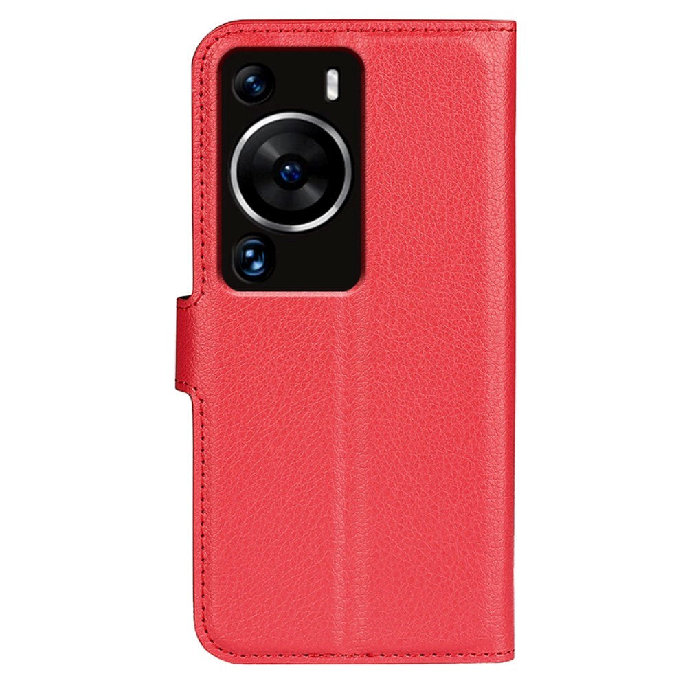 Huawei P60 Pro Litchi Leather Flip Cover m. Lommebok - Rød