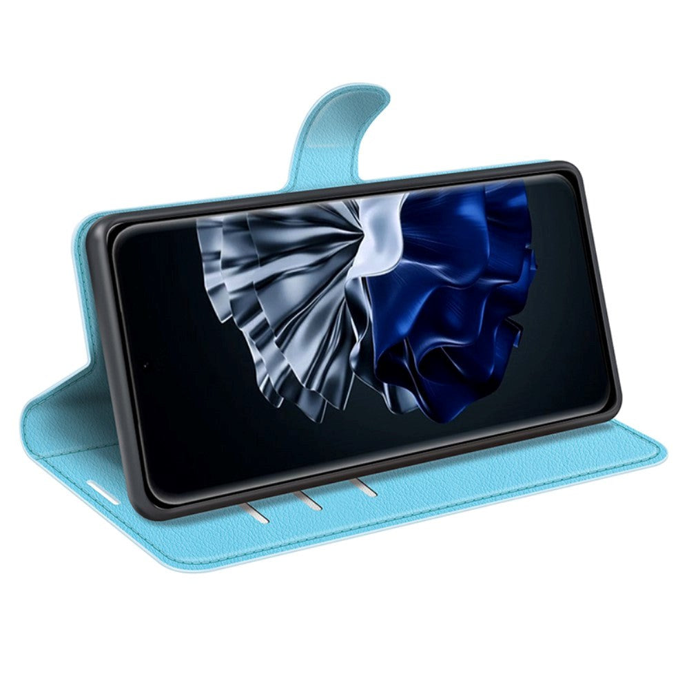 Huawei P60 Pro Litchi Leather Flip Cover m. Lommebok - Blå