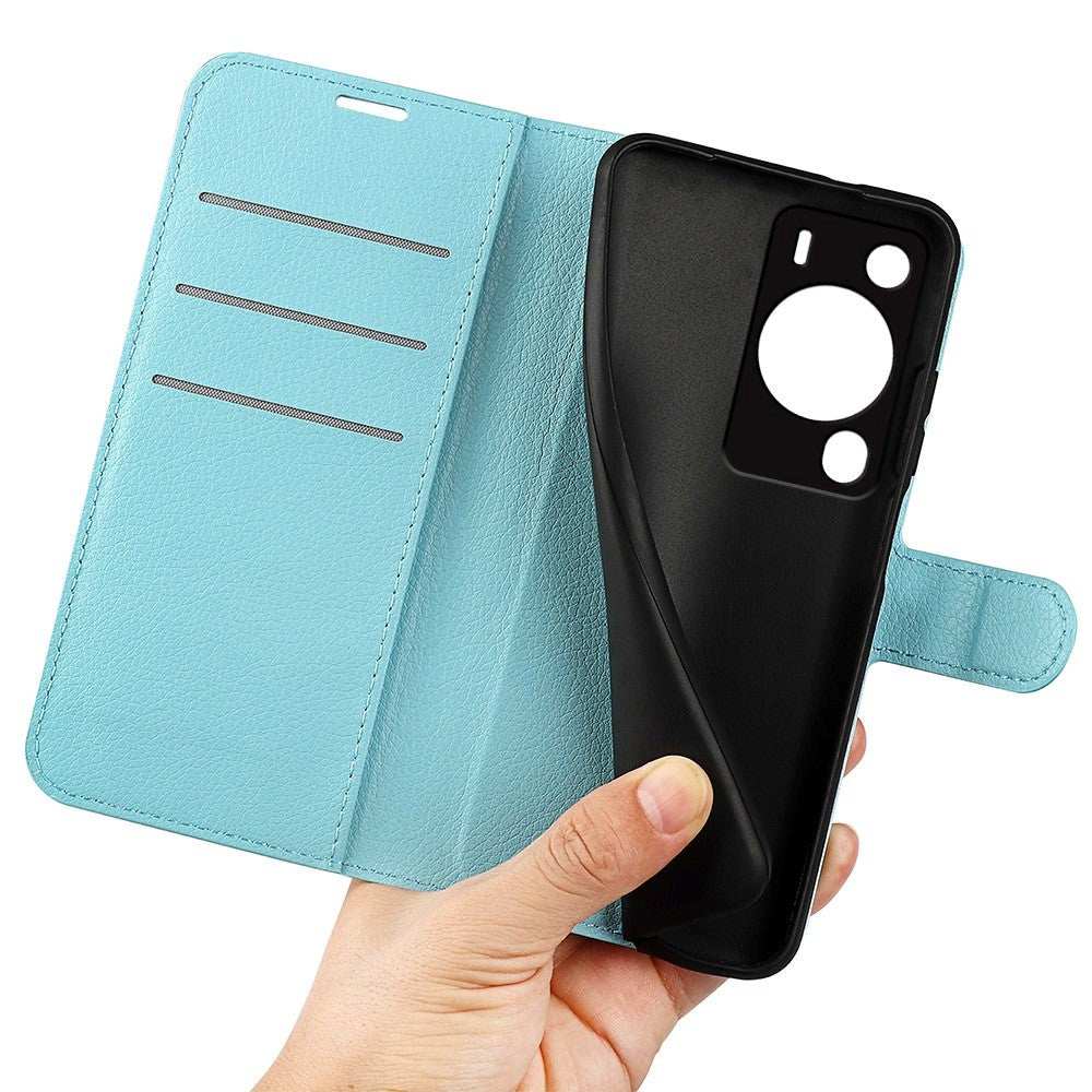 Huawei P60 Pro Litchi Leather Flip Cover m. Lommebok - Blå