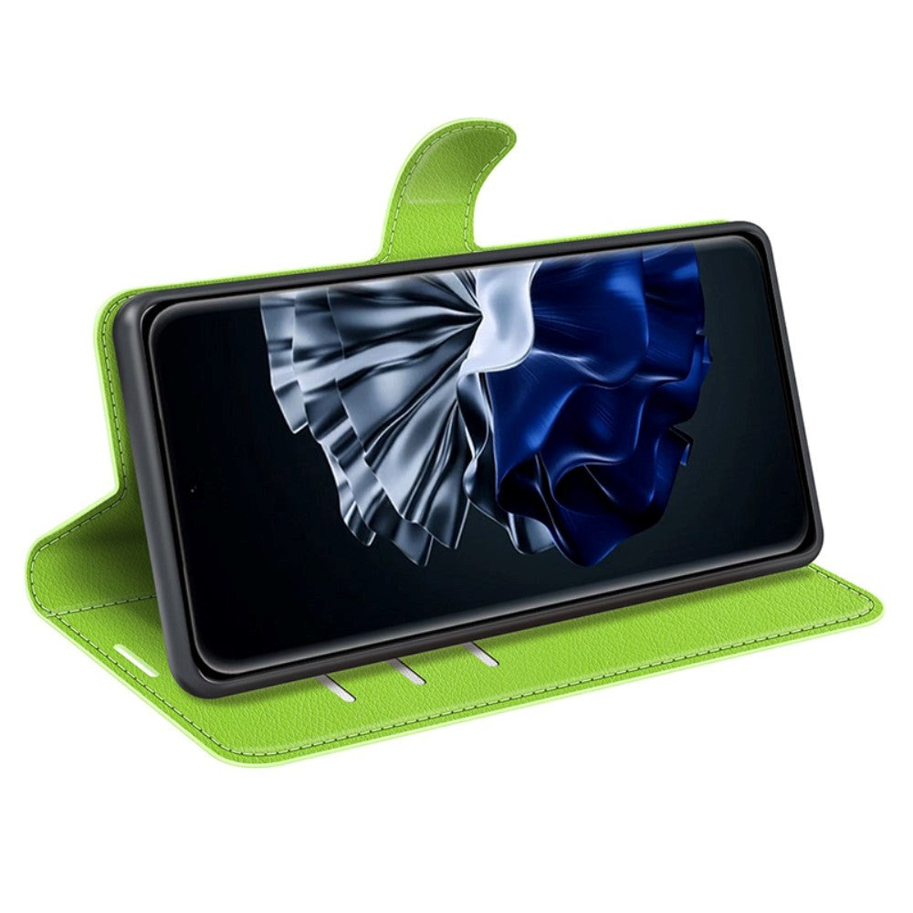 Huawei P60 Pro Litchi Leather Flip Cover m. Lommebok - Grønn