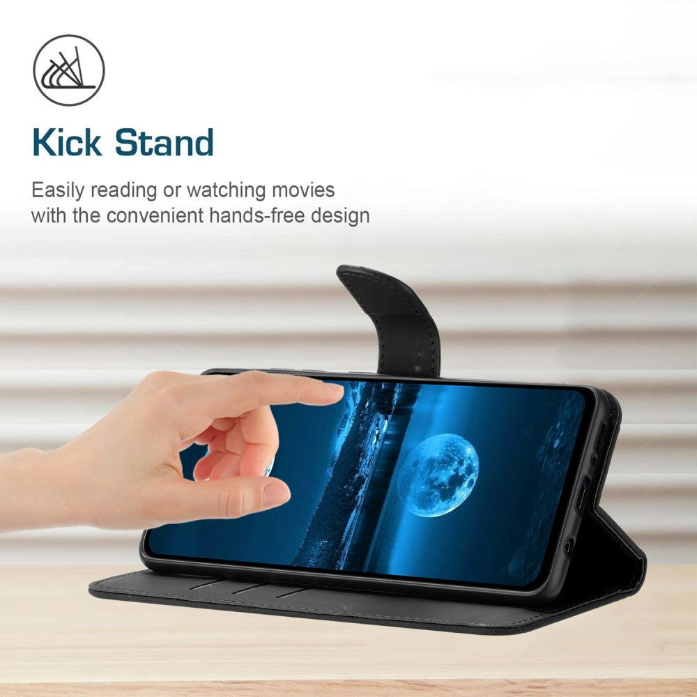 Honor Magic5 Lite Leather Flip Cover m. Lommebok og stropp - Svart