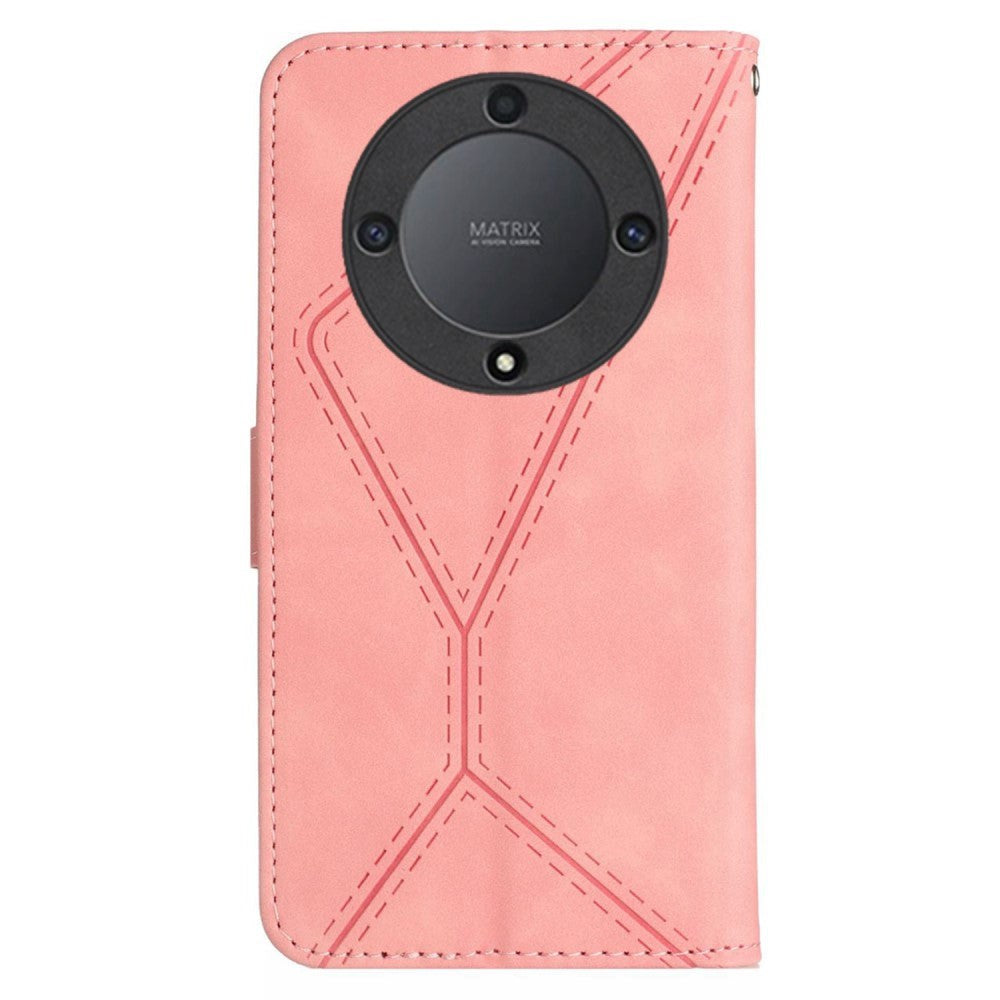 Honor Magic5 Lite Leather Flip Cover m. Lommebok og stropp - Rosa