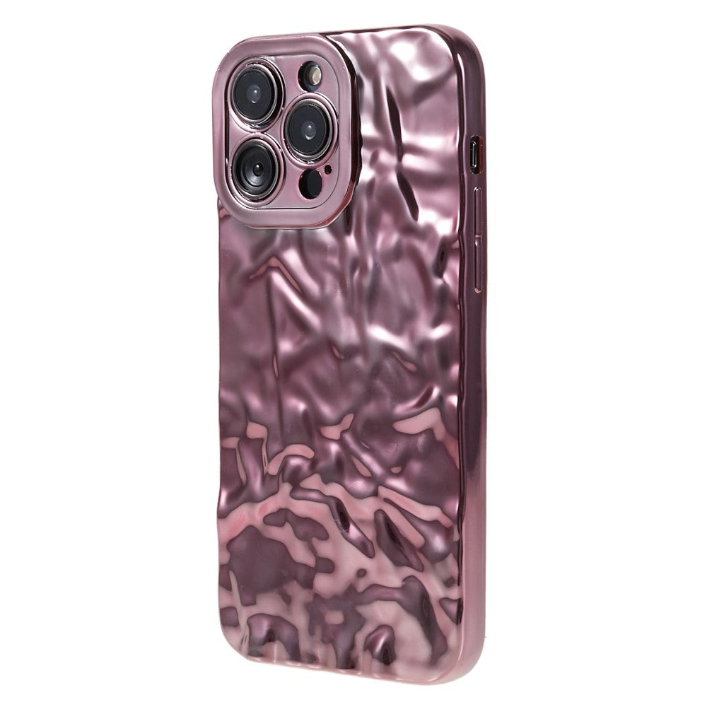 iPhone 14 Pro Skinnende Fleksibel Plastik Bagside Cover - Bølget Design - Rose Gold