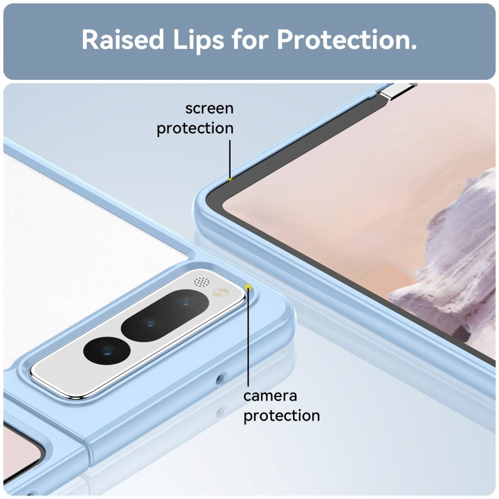 Google Pixel Fold Hybrid Plast Bakdeksel - Gjennomsiktig / Blå