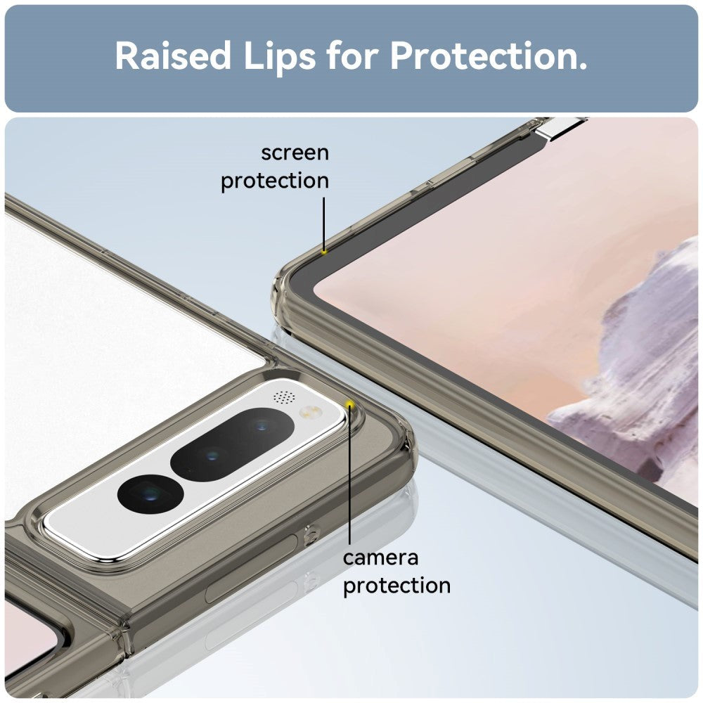 Google Pixel Fold Hybrid Plast Bakdeksel - Gjennomsiktig / Grå