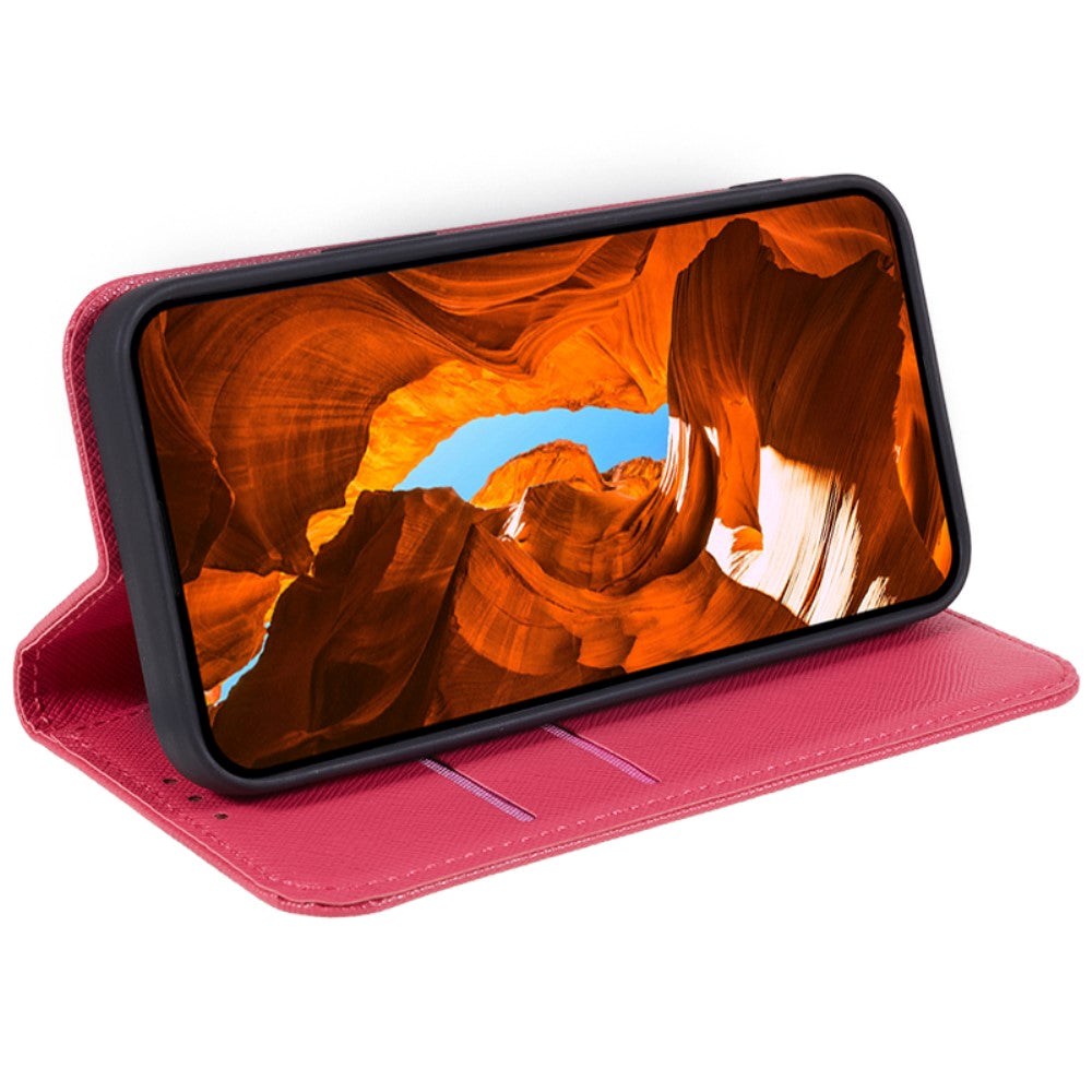 Motorola Edge 40 Leather Flip Cover m. Kortholder og stativfunksjon - Rosa