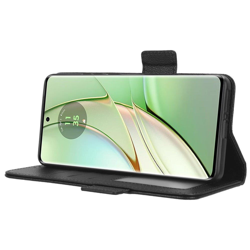 Motorola Edge 40 PU Litchi Læder Flip Cover m. Pung - Sort